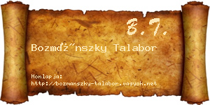 Bozmánszky Talabor névjegykártya